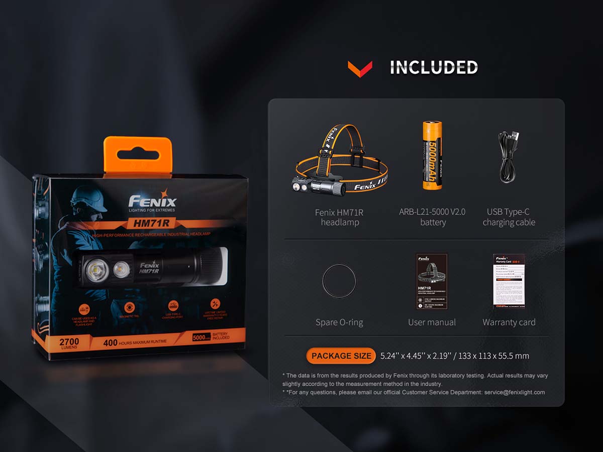 fenix hm71r rechargeable headlamp included package