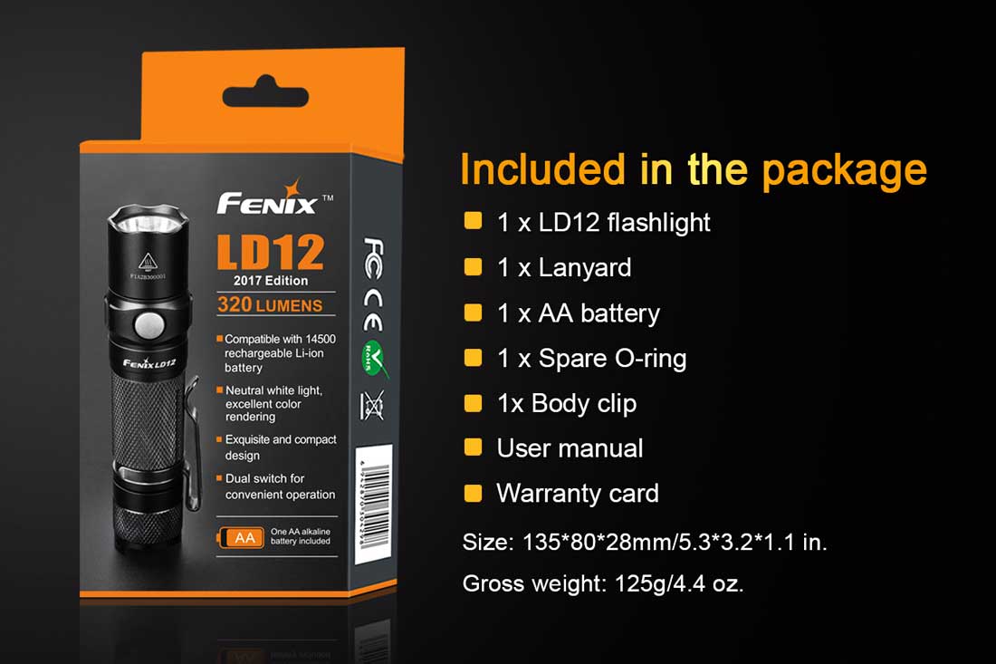 fenix ld12 flashlight included package