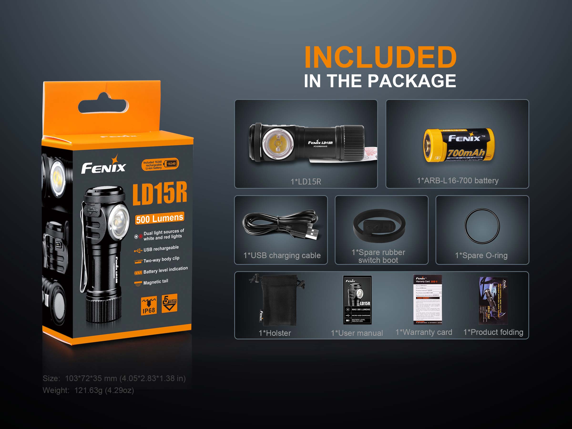 fenix ld15r rechargeable flashlight included items