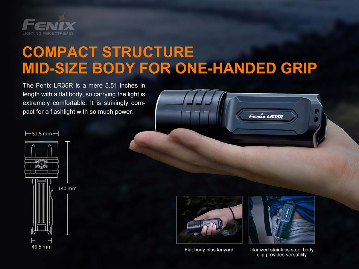 Fenix LR35R flashlight size