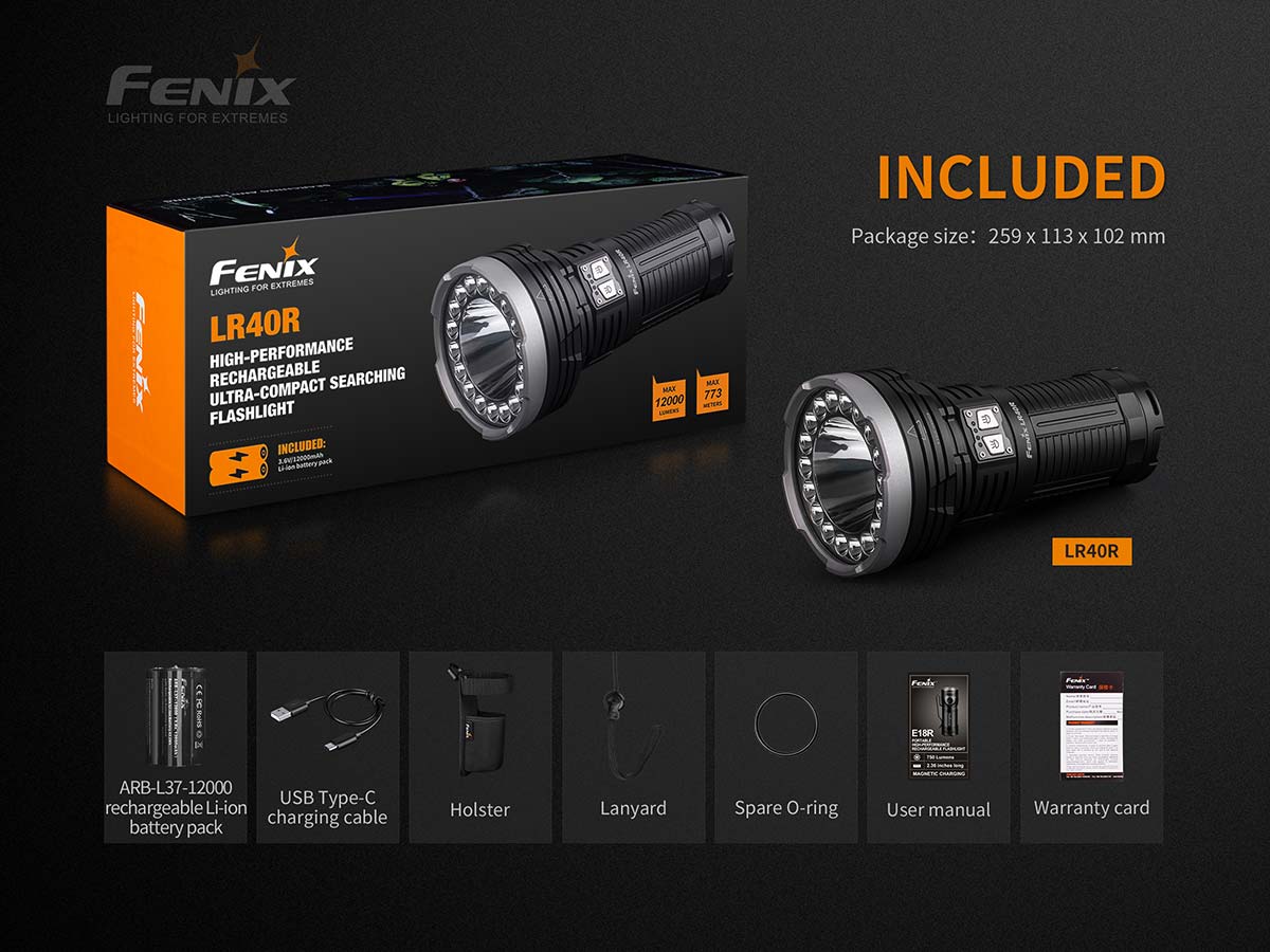 fenix lr40r flashlight included