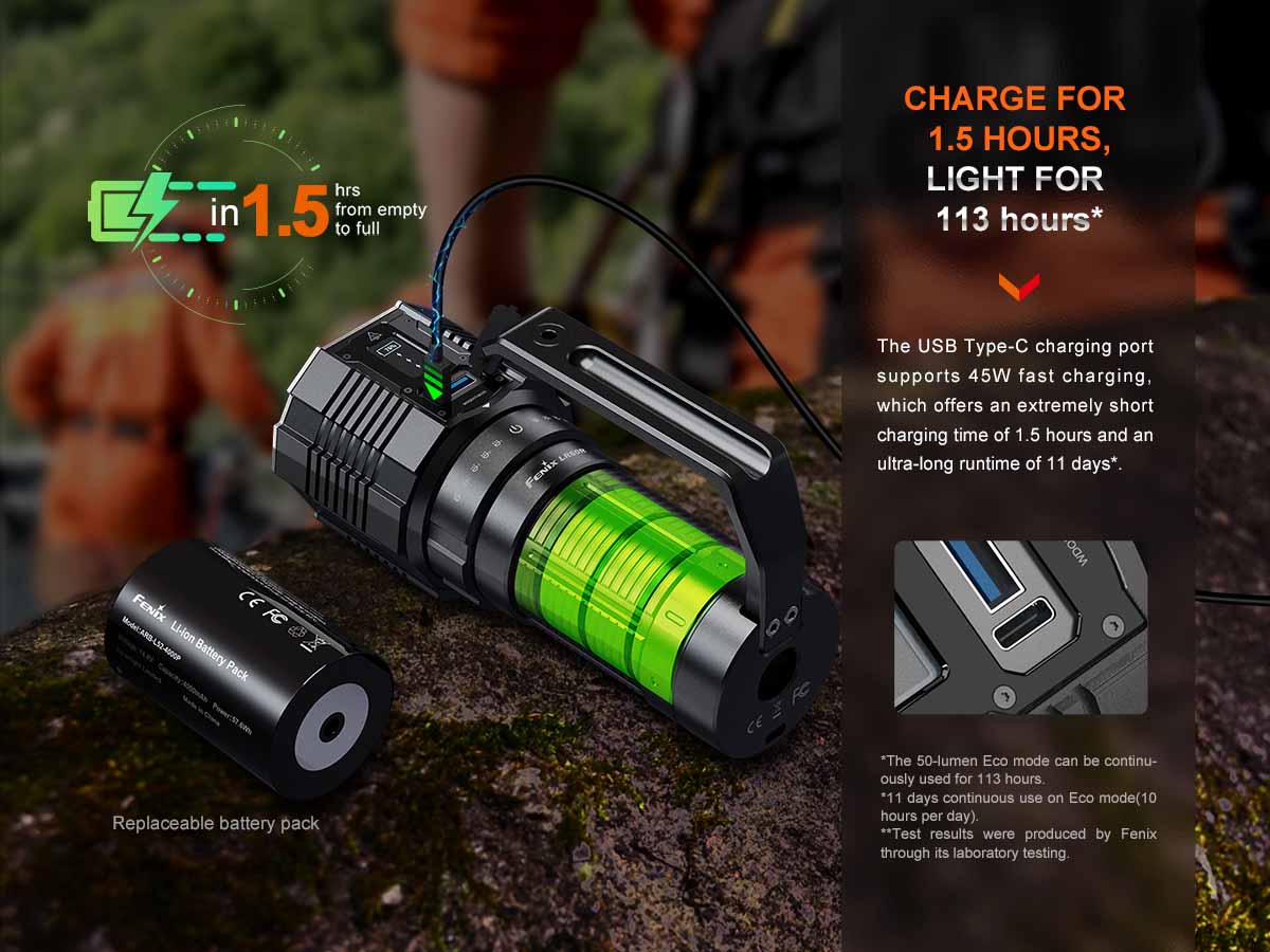 fenix lr60r search flashlight fast charging 