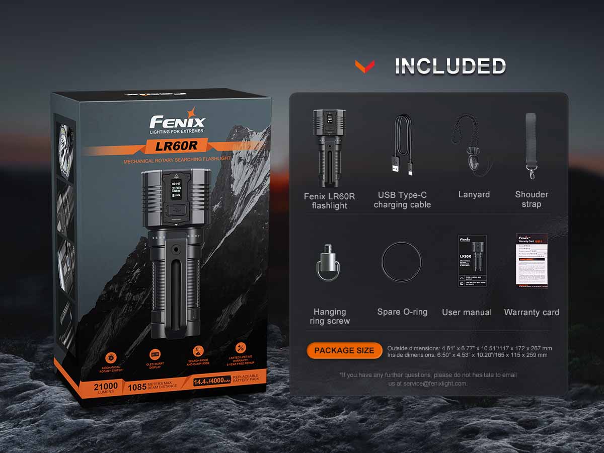 fenix lr60r search flashlight included package