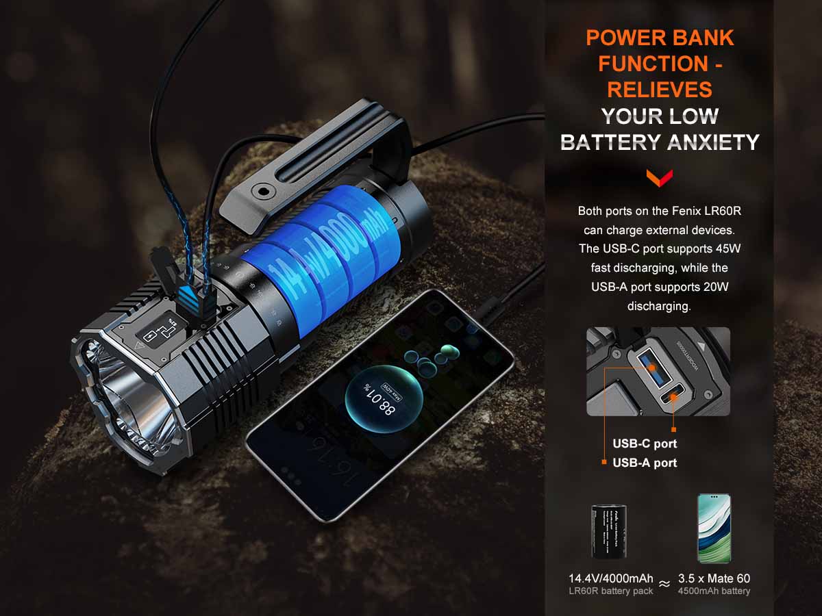 fenix lr60r search flashlight power bank