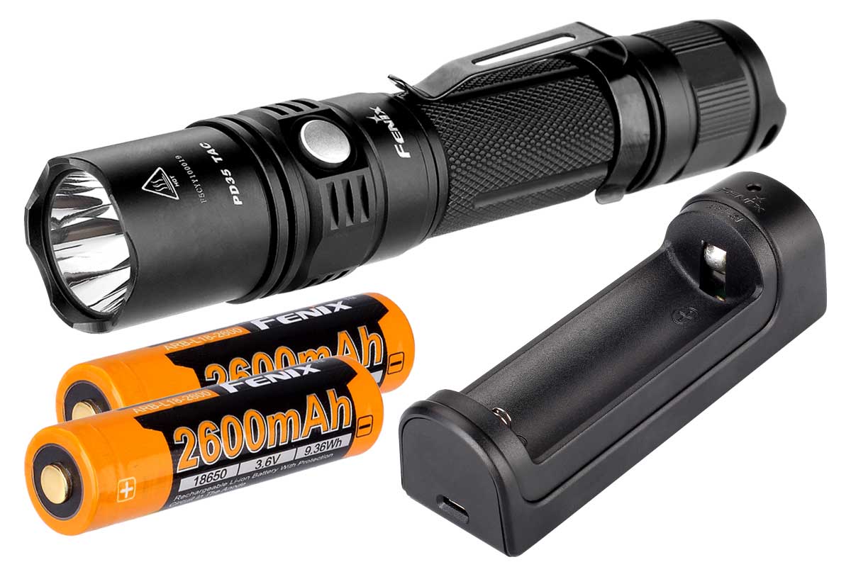 PD35 TAC Tactical Edition LED Flashlight Rechargeable Kit