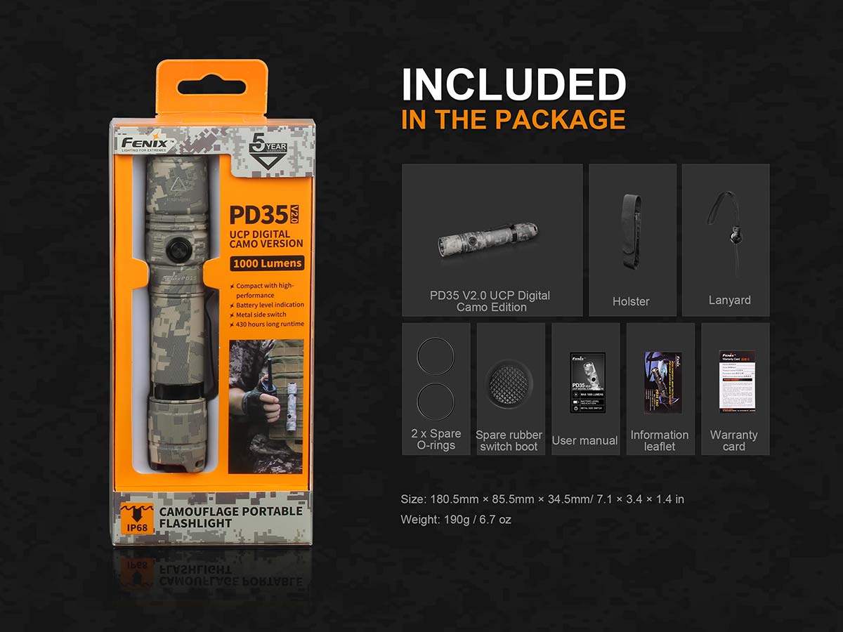 Fenix PD35 V2.0 Digital Camo Flashlight | Tactical | 1000 Lumens