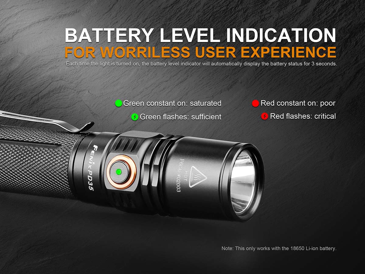 fenix flashlight battery indicator Fenix PD35 V2.0 LED Flashlight - 1000 Lumen - Waterproof Flashlight
