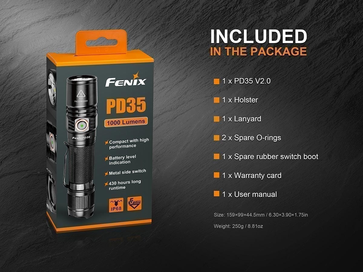 fenix flashlight 1000 lumens Fenix PD35 V2.0 LED Flashlight - 1000 Lumen - Waterproof Flashlight