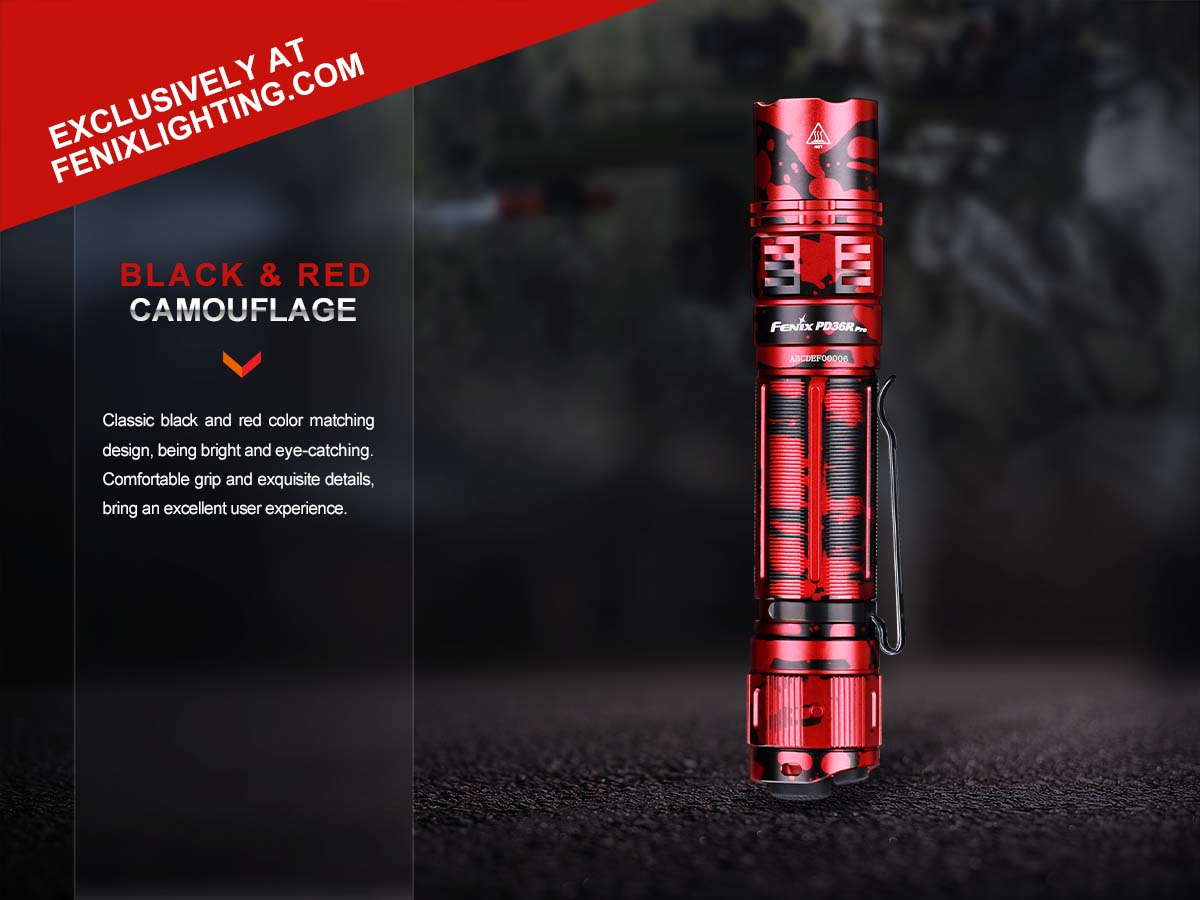 fenix pd36r pro rechargeable flashlight red camo