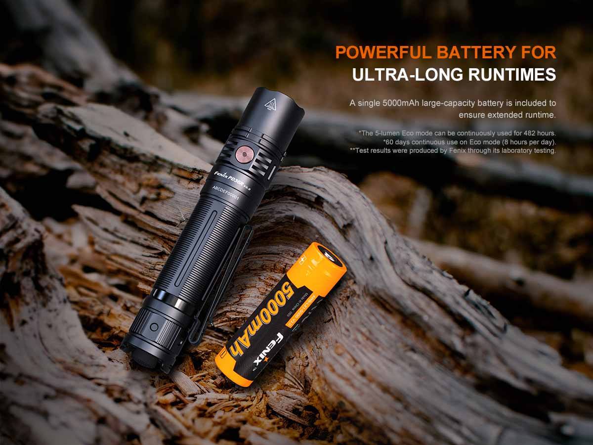 fenix pd36r v2.0 rechargeable flashlight battery