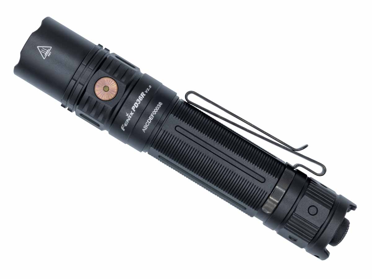 fenix pd36r v2.0 rechargeable flashlight side view