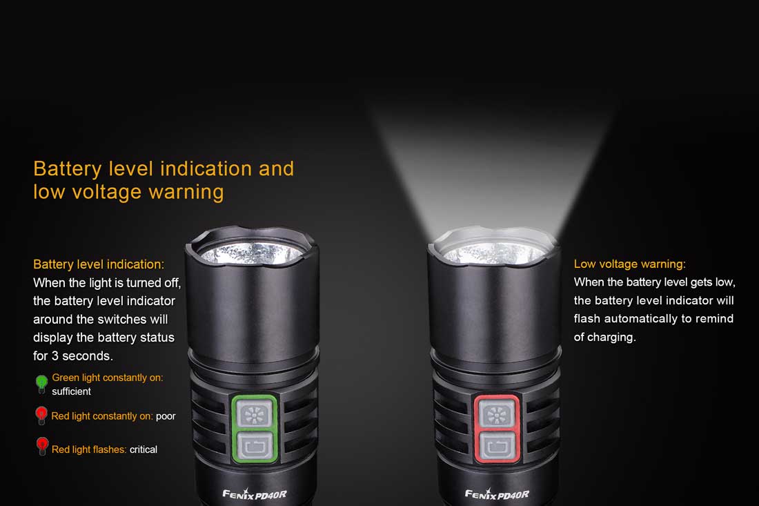 fenix pd40r rechargeable flashlight low level indicator