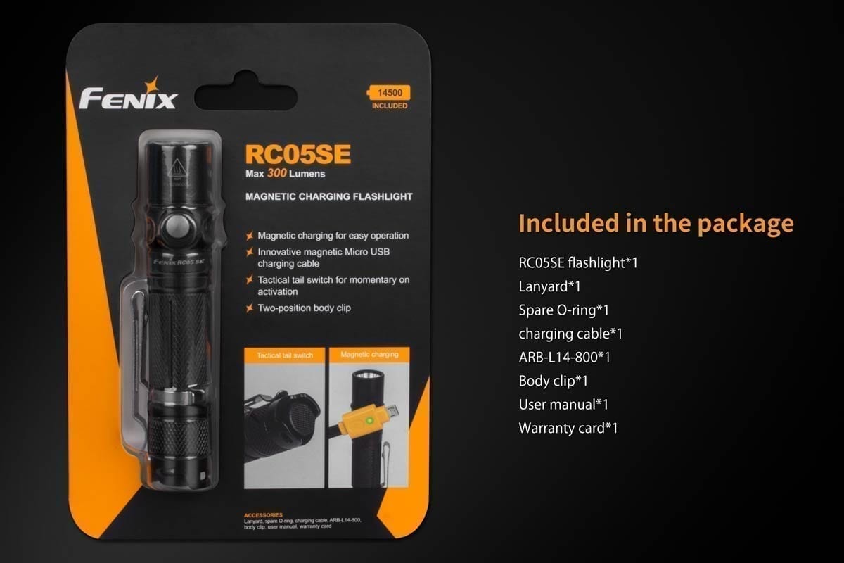 fenix rc05se flashlight included package