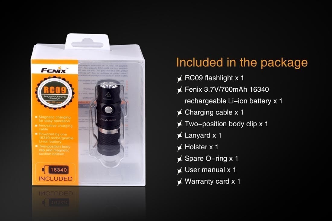 fenix rc09 rechargeable flashlight included items