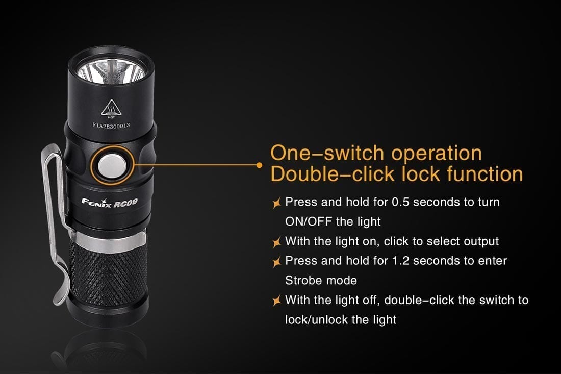 fenix rc09 rechargeable flashlight switch