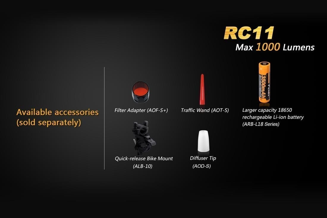 fenix rc11 rechargeable flashlight optional accessories