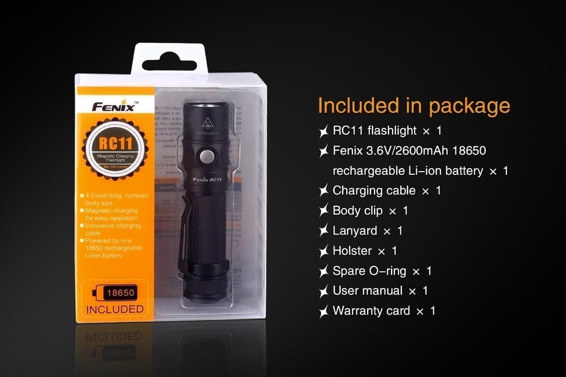 fenix rc11 rechargeable flashlight included items