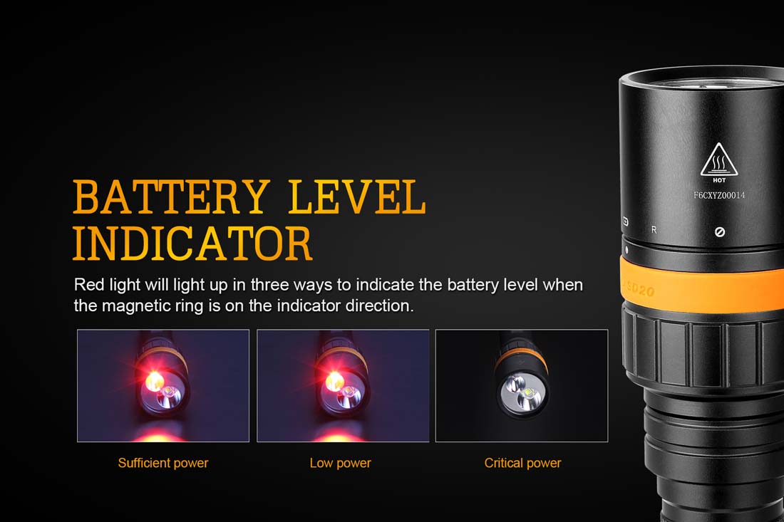 fenix sd20 diving flashlight battery level indicator