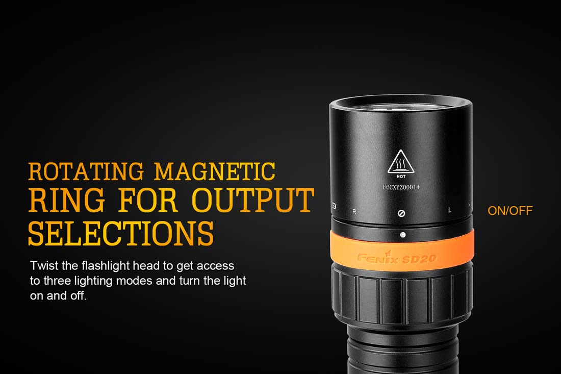 fenix sd20 diving flashlight magnetic ring output selector