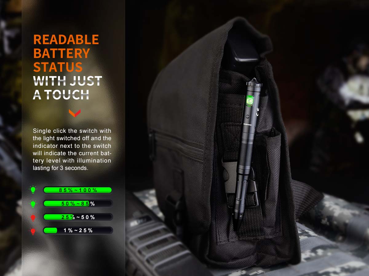 fenix t6 penlight pen flashlight battery level indicator
