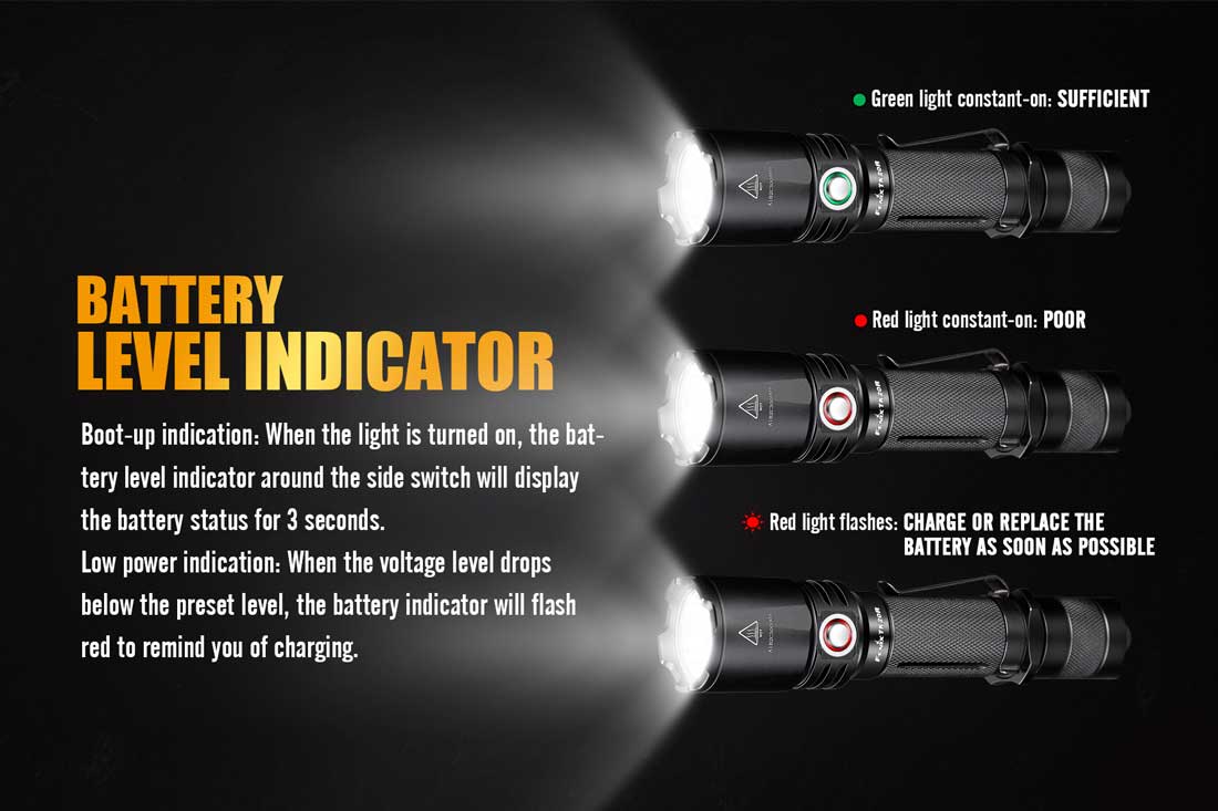 fenix tk20 rechargeable flashlight battery indicator