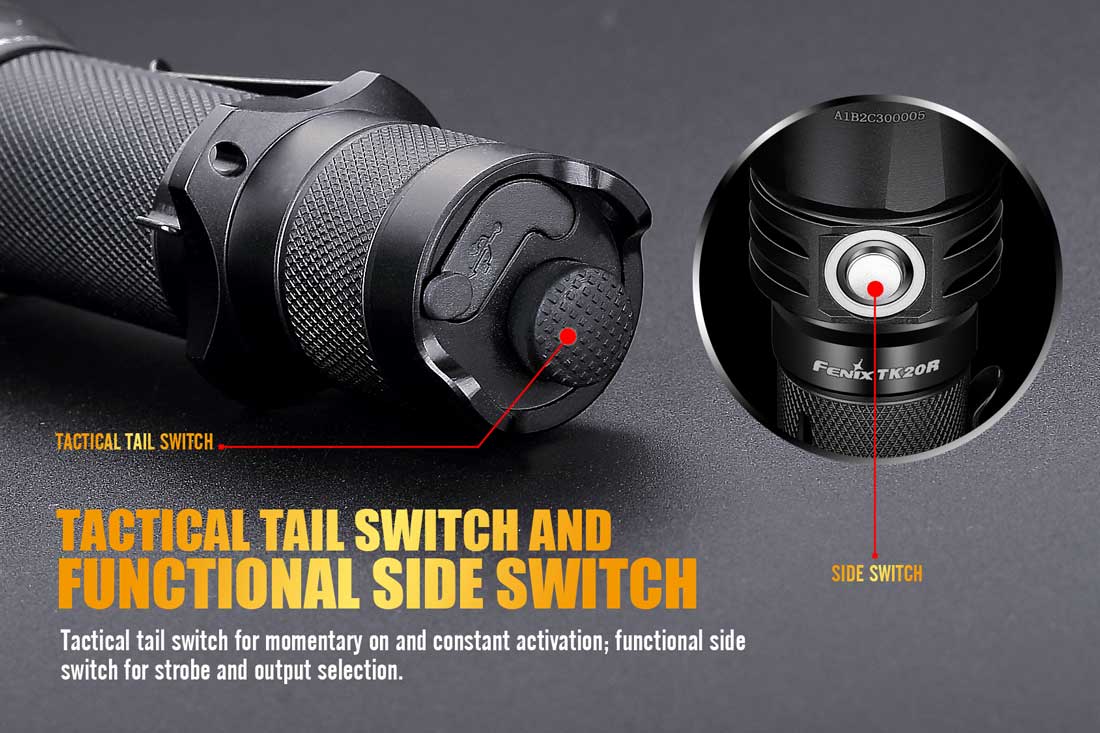 fenix tk20 rechargeable flashlight tactical switch
