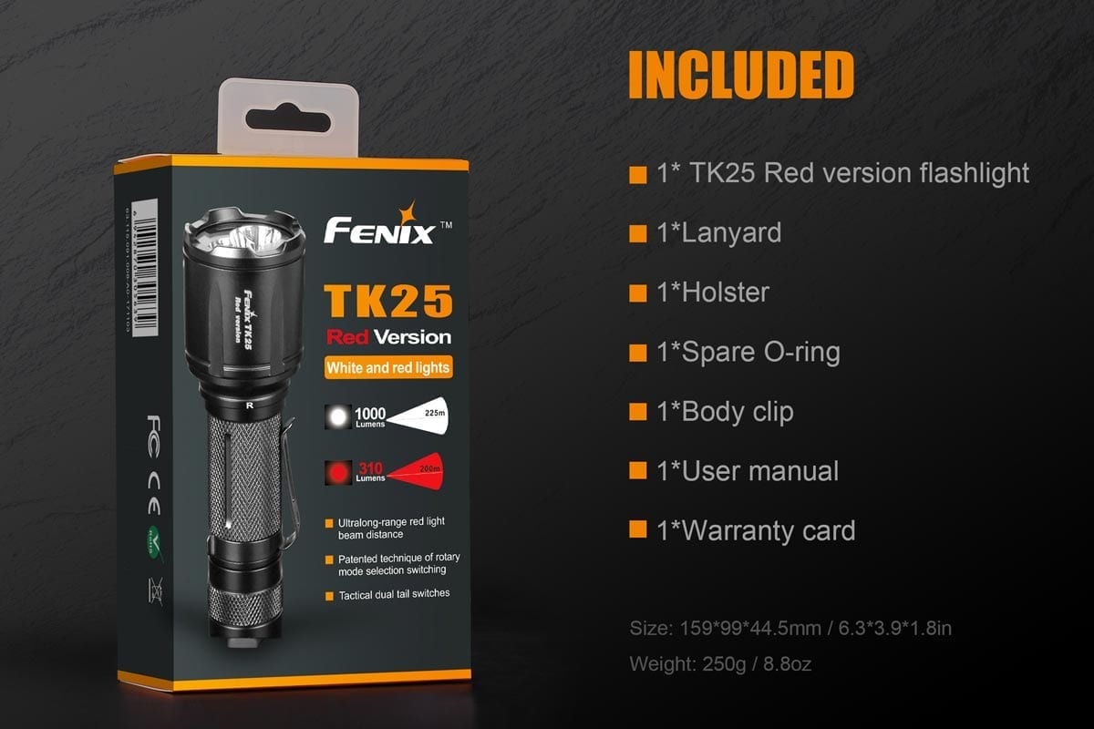 Fenix TK25 Red Tactical Flashlight Package Included