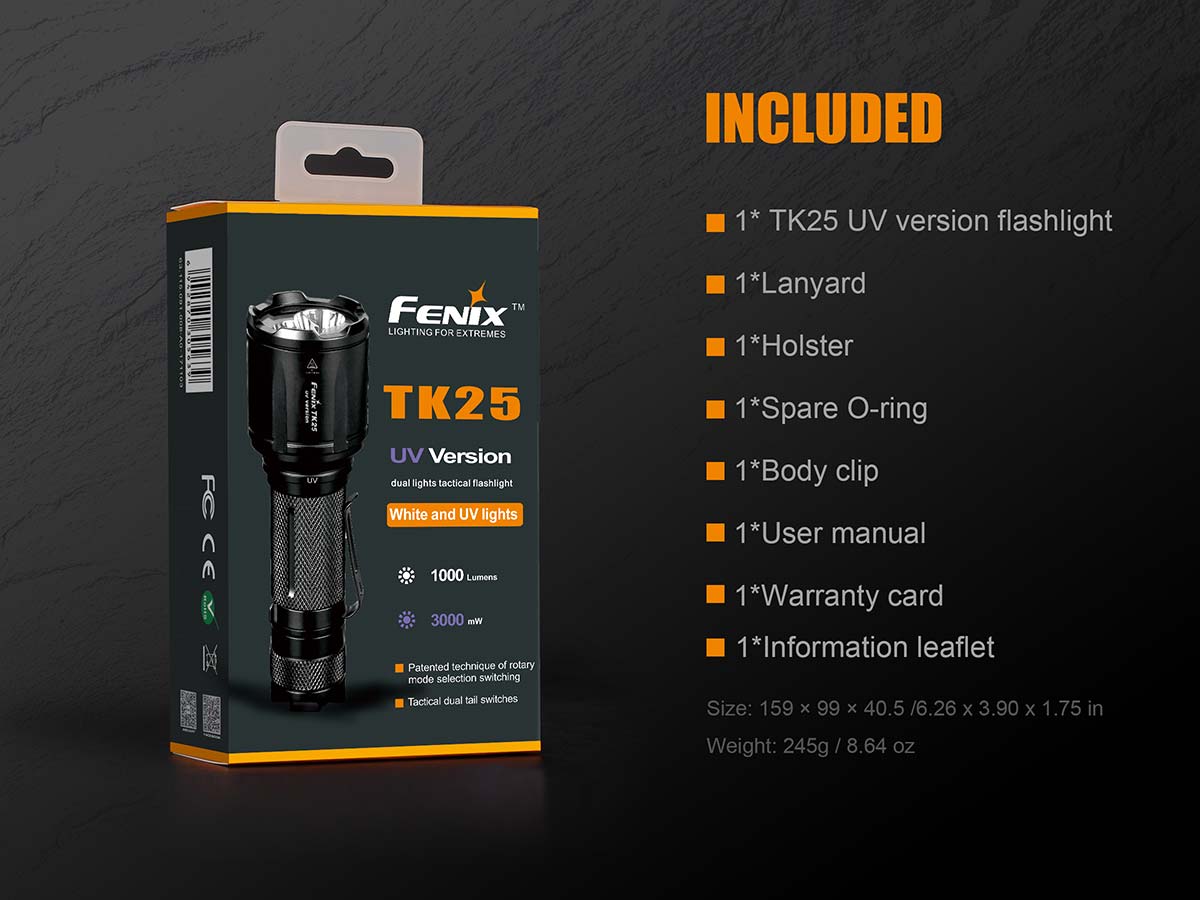 fenix tk25 uv flashlight included