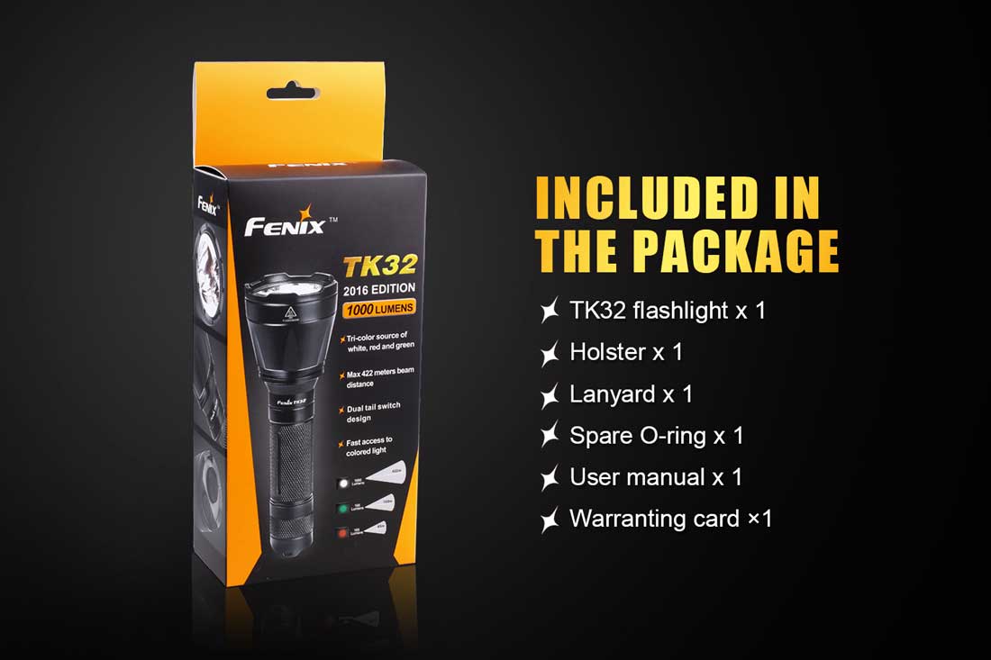 fenix tk32 hunting flashlight included items