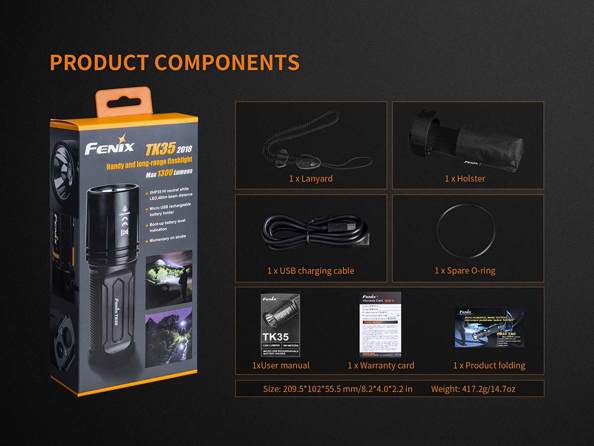 fenix tk35 flashlight 2018 upgrade included package