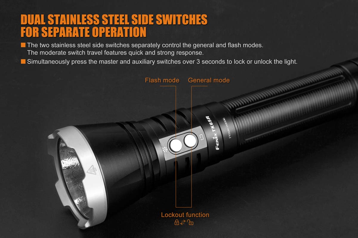 fenix tk65r rechargeable security flashlight switches