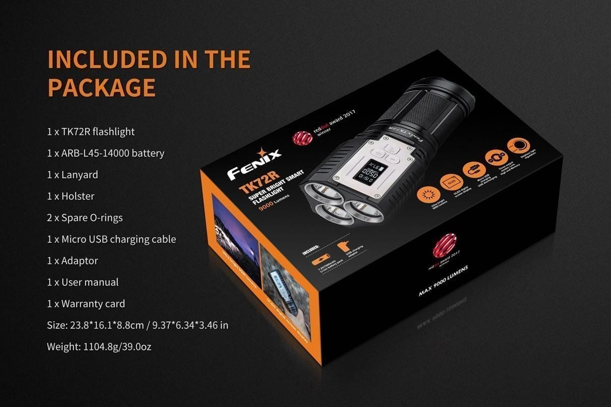 fenix tk72r brightest flashlight included