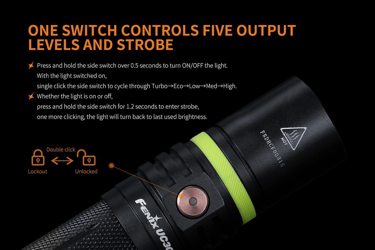 fenix uc30 rechargeable flashlight switch