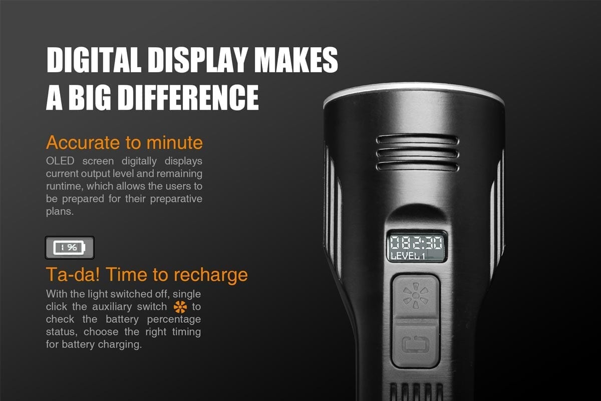 fenix uc52 rechargeable flashlight oled display