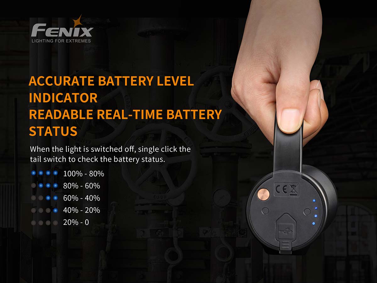 Fenix WT50R flashlight battery level
