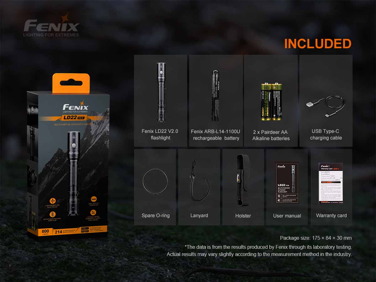 fenix ld22 v2 flashlight included