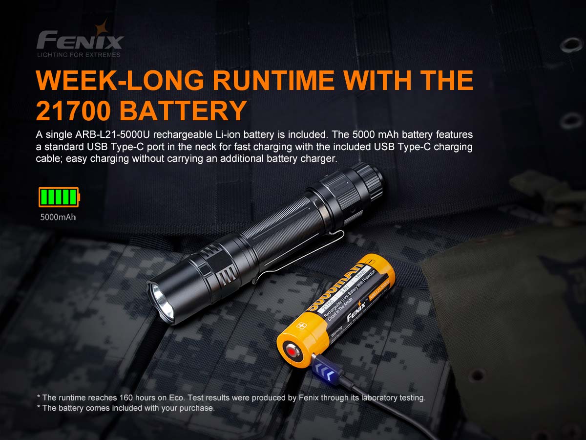fenix pd36 tac tactical flashlight battery