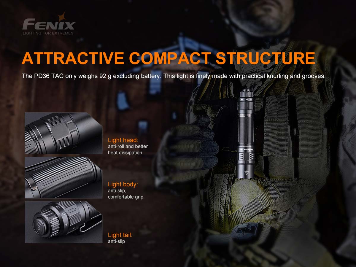 fenix pd36 tac tactical flashlight size