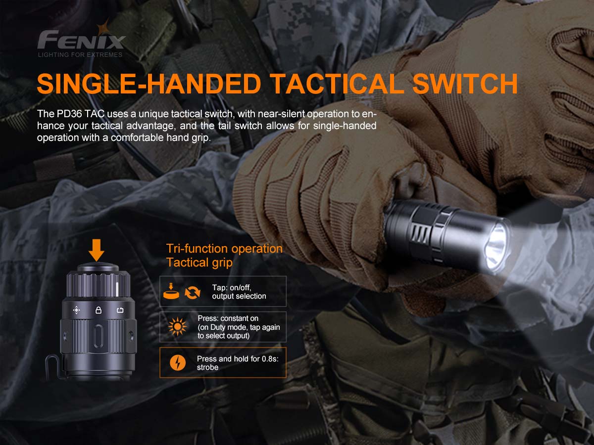 fenix pd36 tactical flashlight tail switch