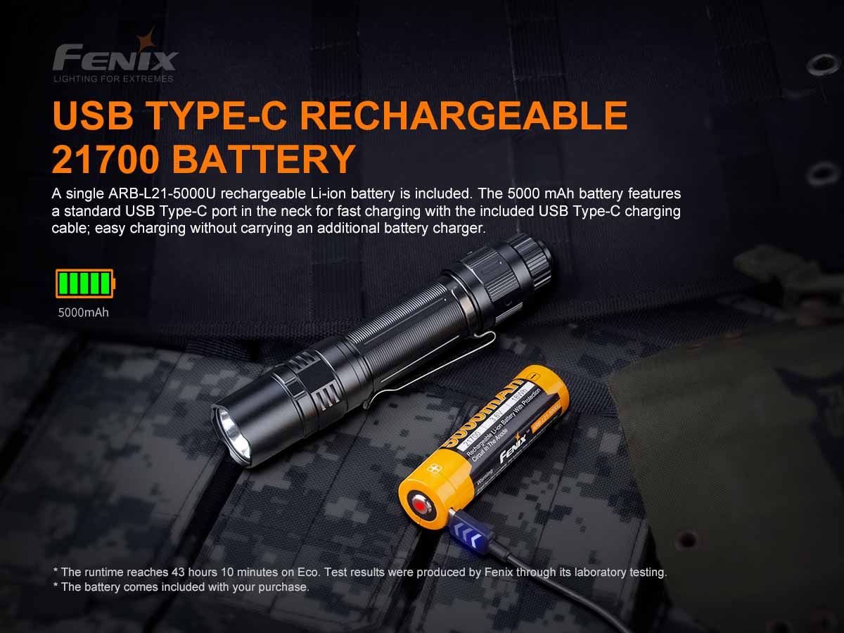 fenix pd36 tac tactical flashlight rechargeable battery
