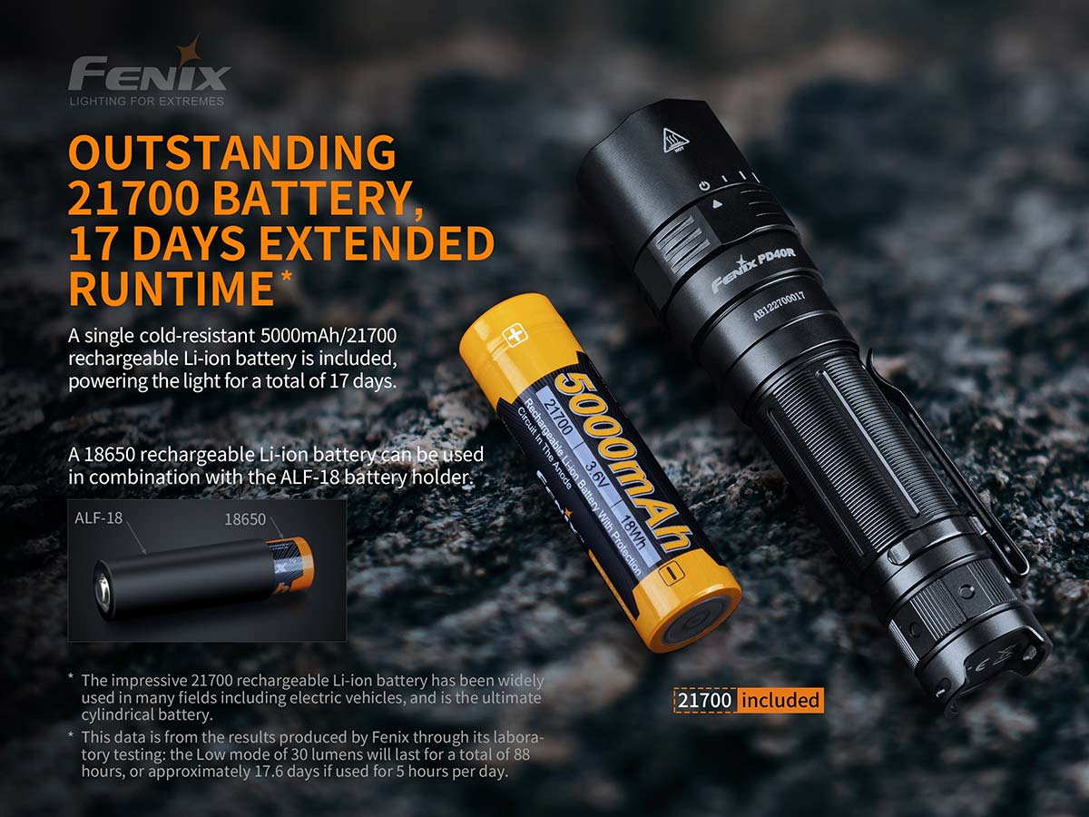 fenix pd40r rechargeable flashlight battery