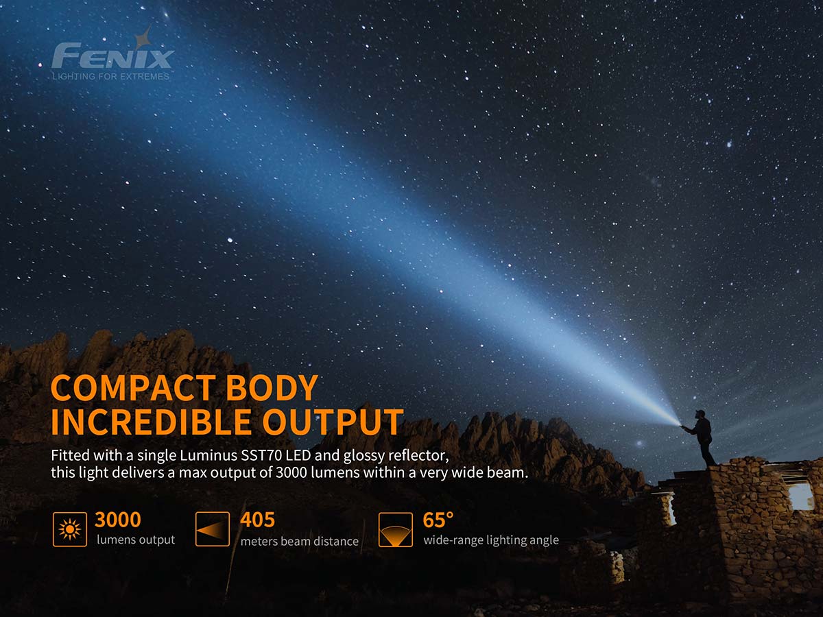 fenix pd40r rechargeable flashlight beam