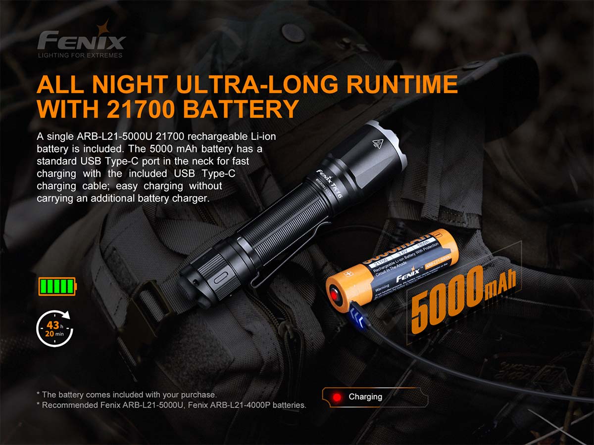 fenix tk16 tactical flashlight battery
