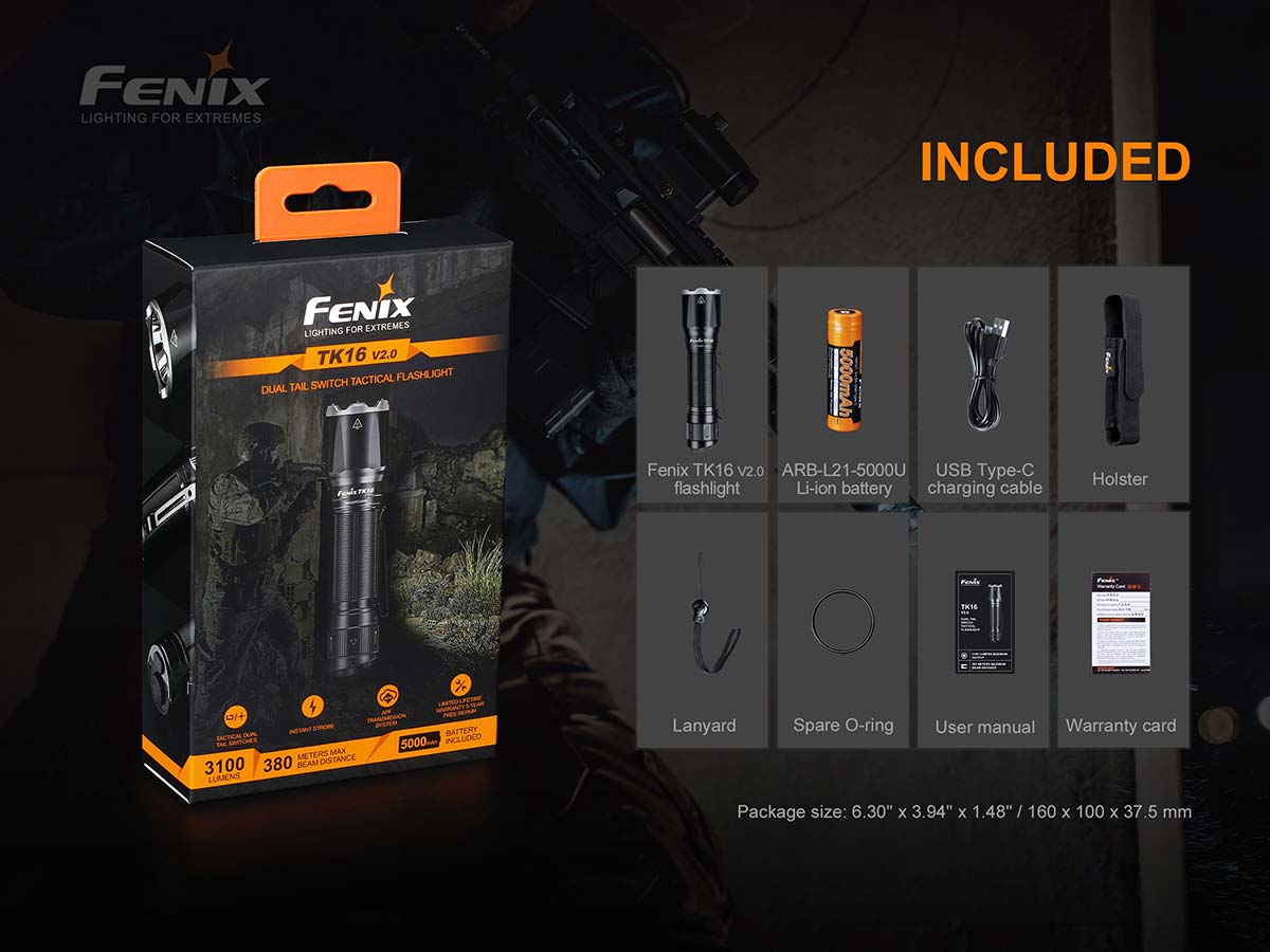 fenix tk16 tactical flashlight included