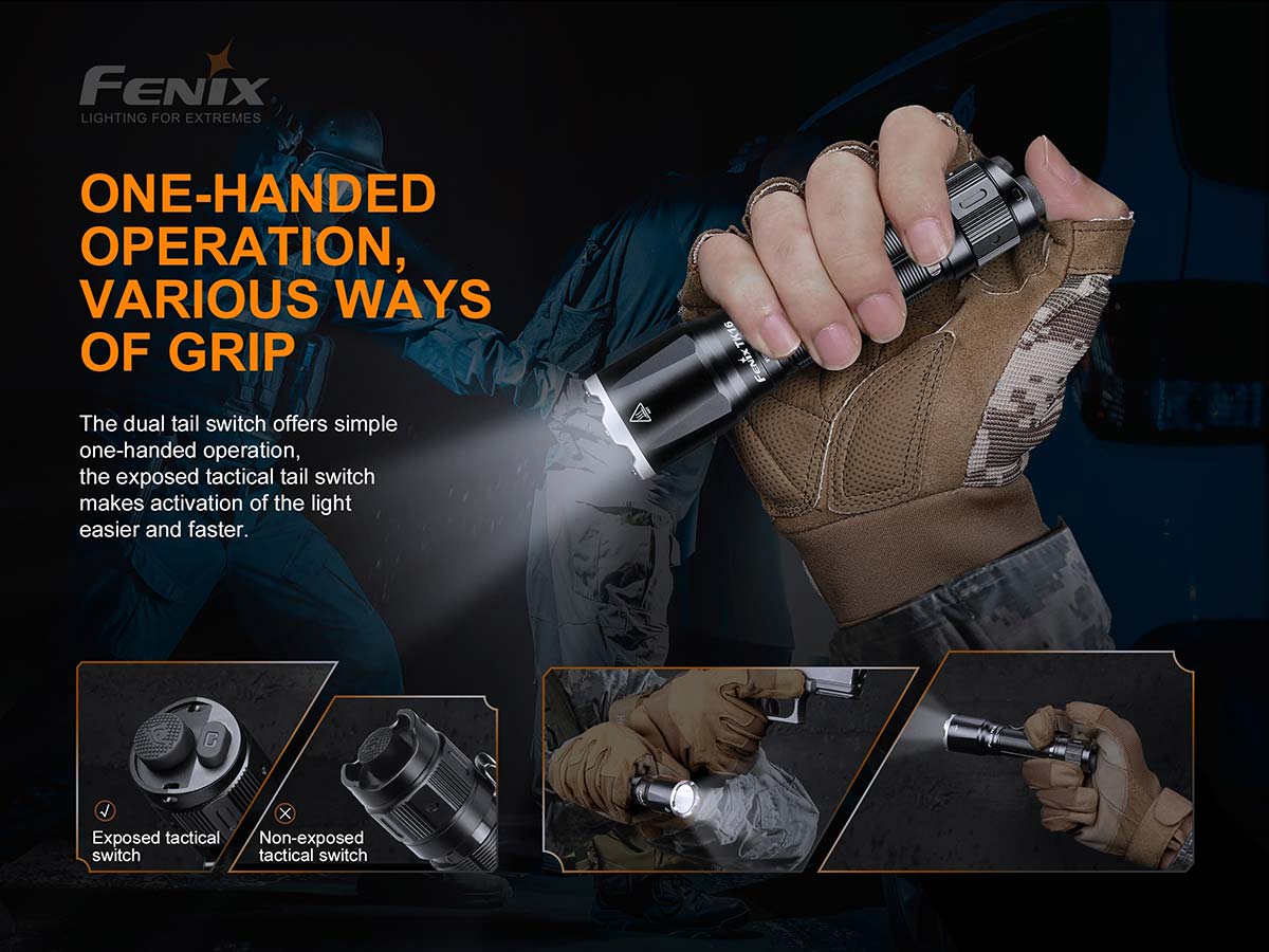 fenix tk16 tactical flashlight one handed operation