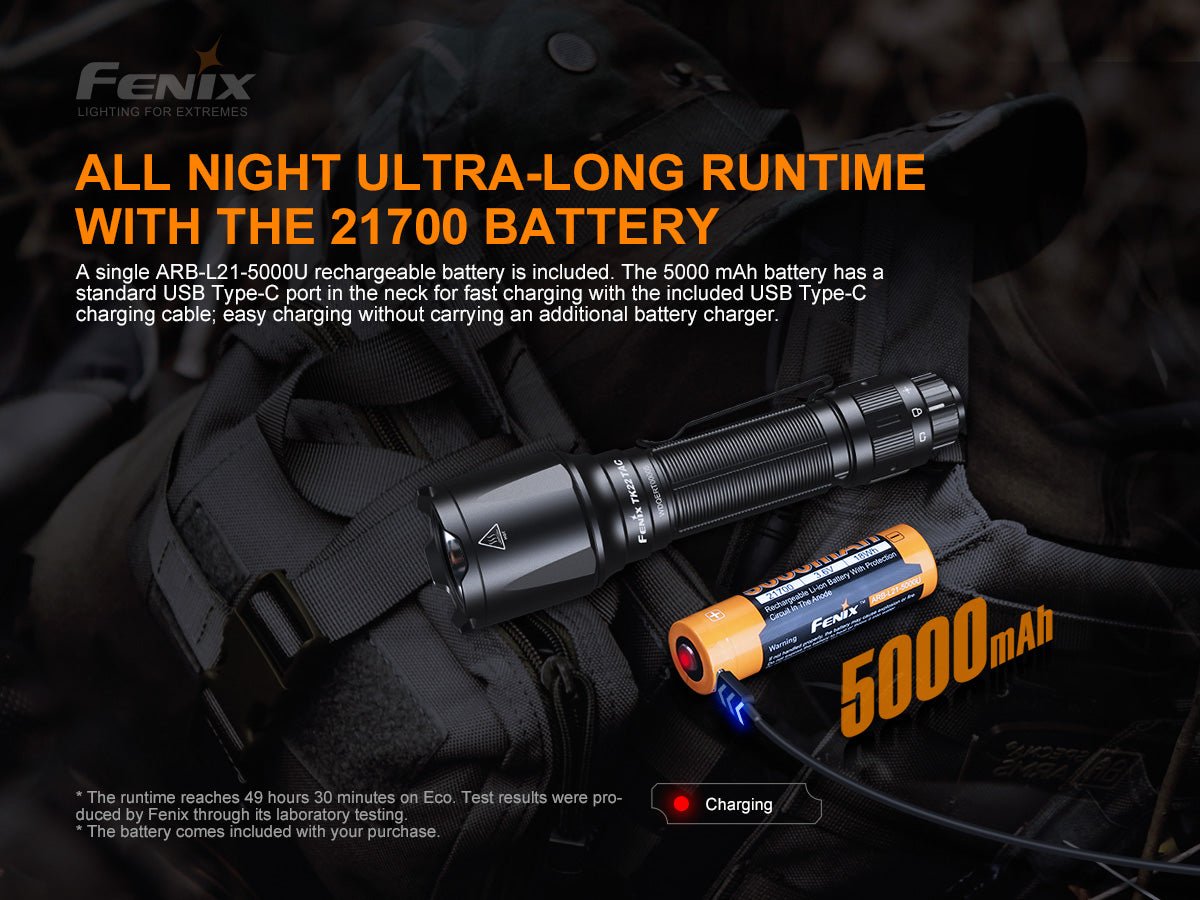 fenix tk22 tac tactical flashlight rechargeable battery