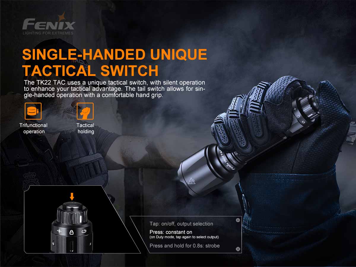 fenix tk22 tac tactical flashlight single handed operation
