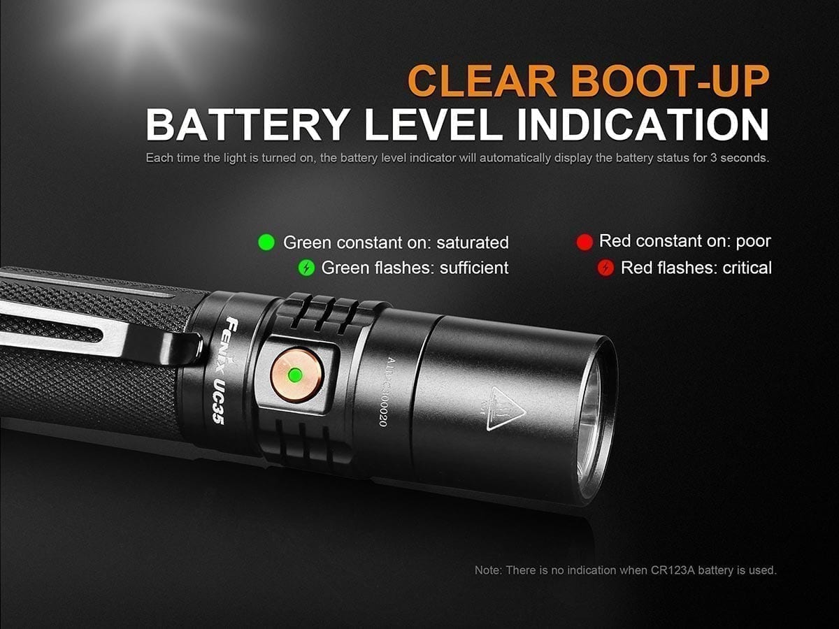 uc35 v2 rechargeable flashlight battery level indicator