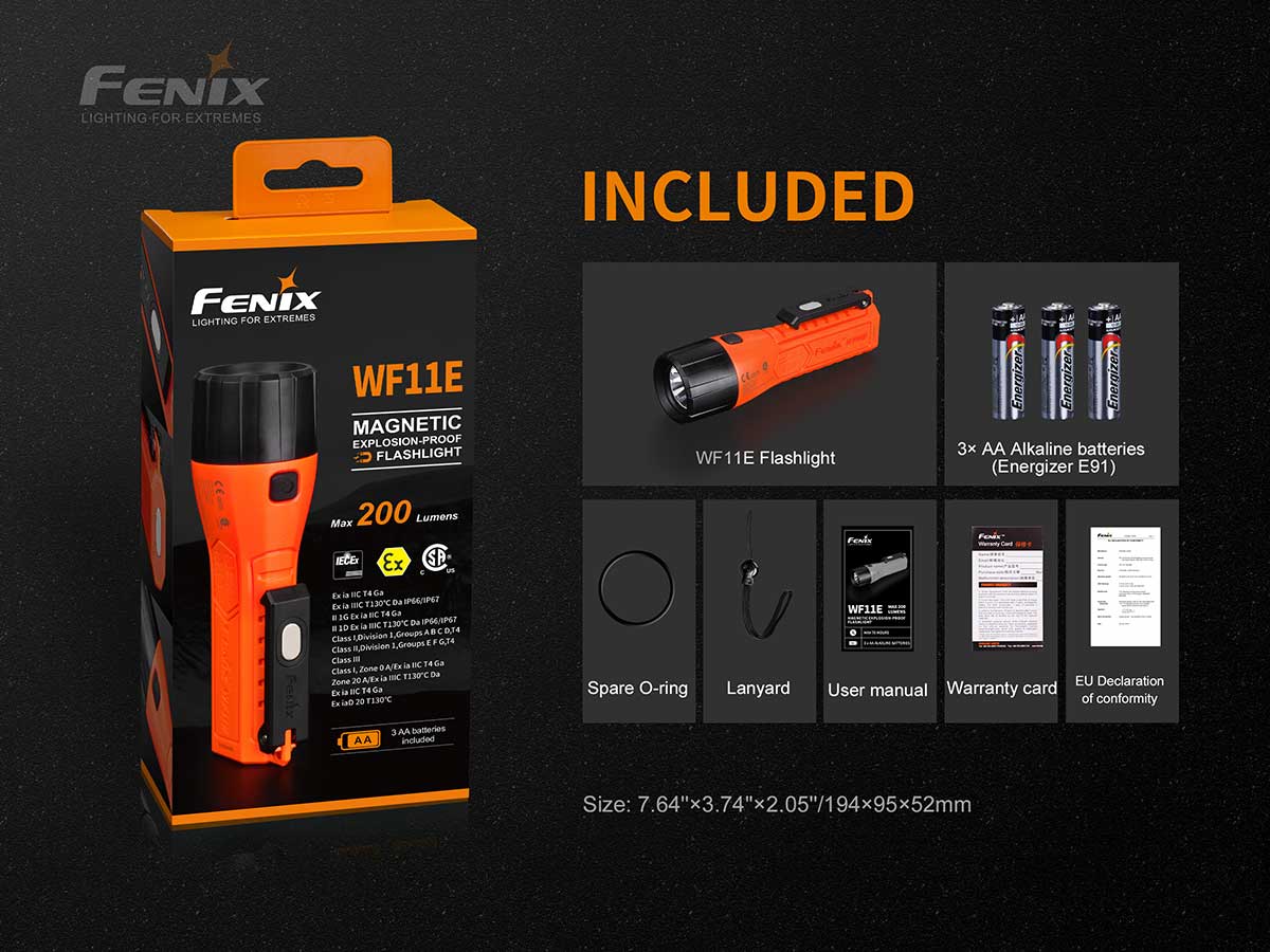 WF11E intrinsically safe flashlight included box