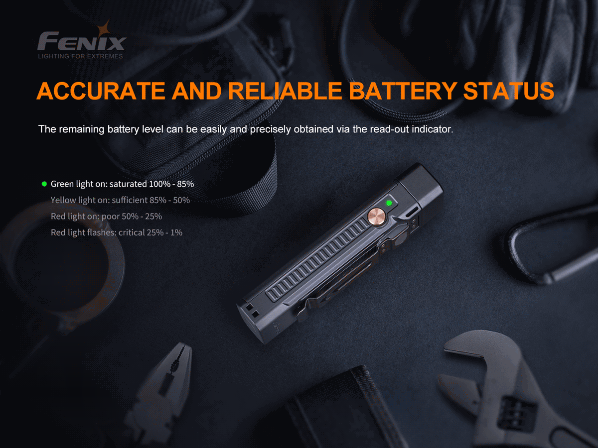 fenix wt16r work flashlight battery level